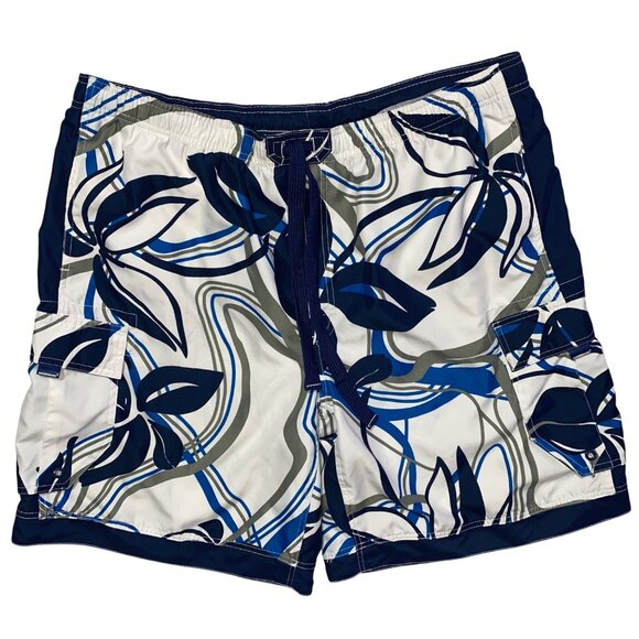Mossimo Supply Co Mens Swim Trunks XXL White Blue Hawaiian Floral Board Shorts - Picture 1 of 6